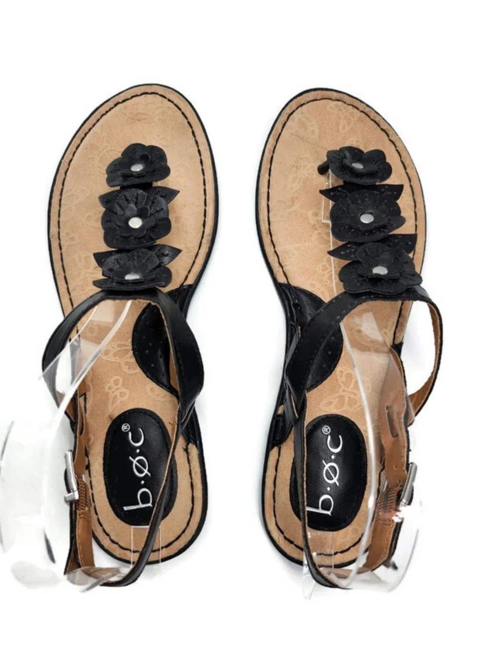 b.o.c. Born Almira Black Floral & Stud T-Strap Toe-Post Sling-Back Flat Sandals
